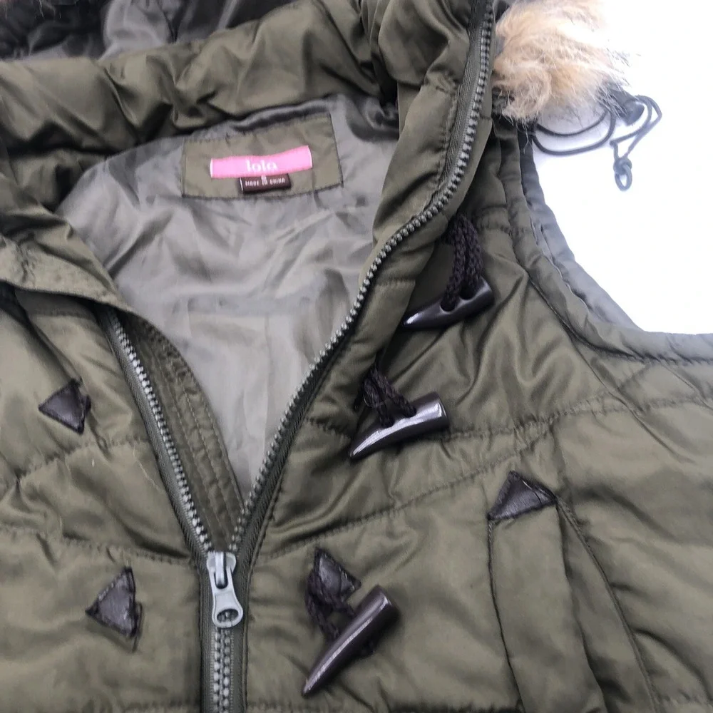 Lola Womens Puffer Vest Hoodie‎ Zipper Front Moss Green Size Small Polyester